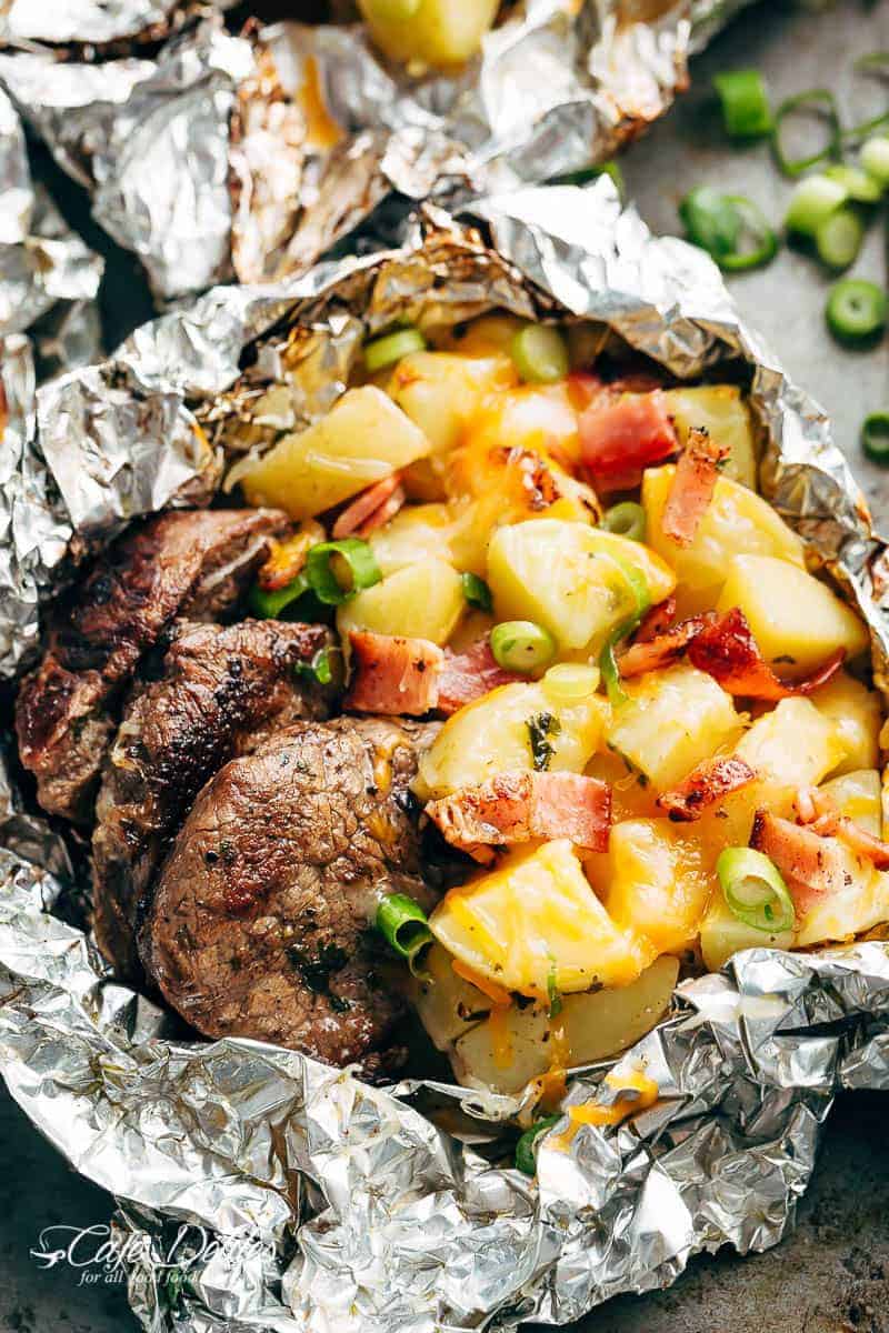 Grill, Oven, or Stove: Easy Steak & Cheesy Potato Foil Packs